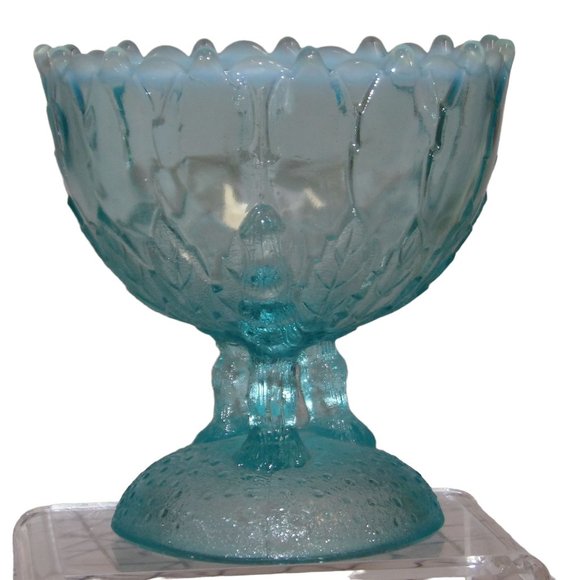 Hilltop Vines Round Compote Blue Opalescent by NORTHWOOD - Picture 4 of 6